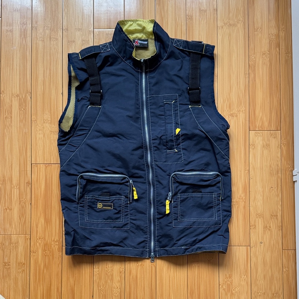 Vintage rave style navy blue and yellow vest
